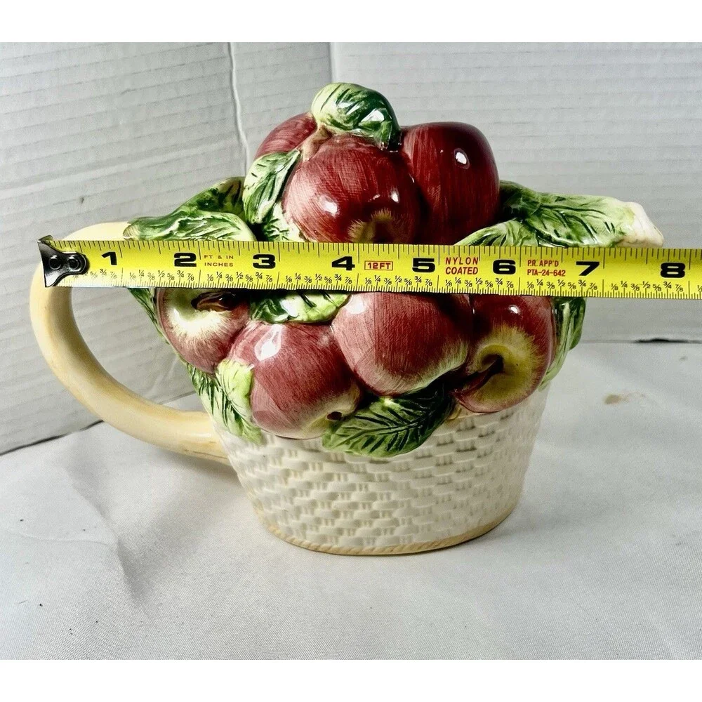 VTG World Bazaars Apple Basket Ceramic Teapot Cottagecore Farmhouse Decor 6.5